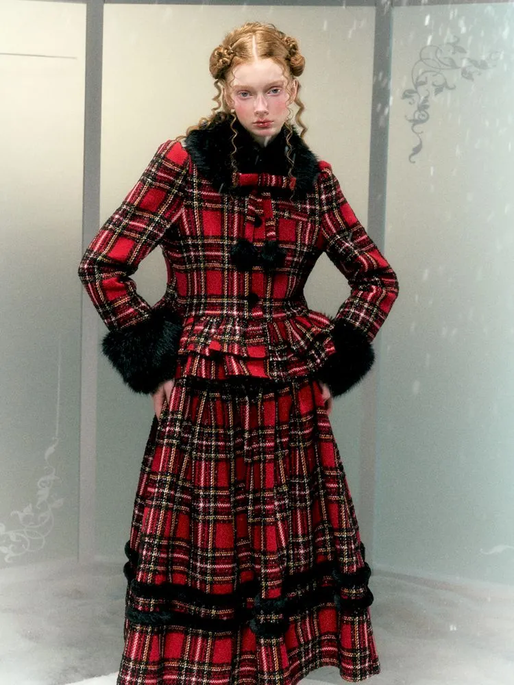 fur collar woolen coat set