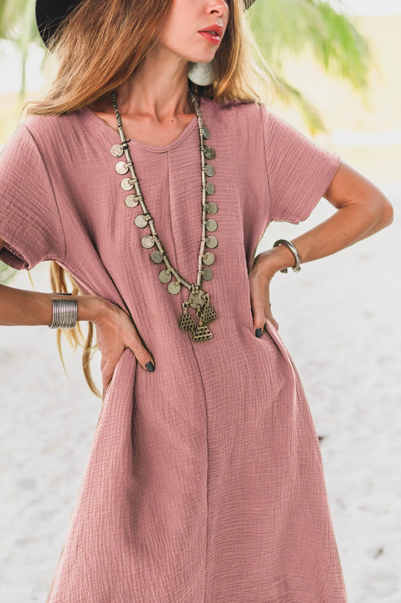 Gauze Cotton Dress Rhea Dusty Rose