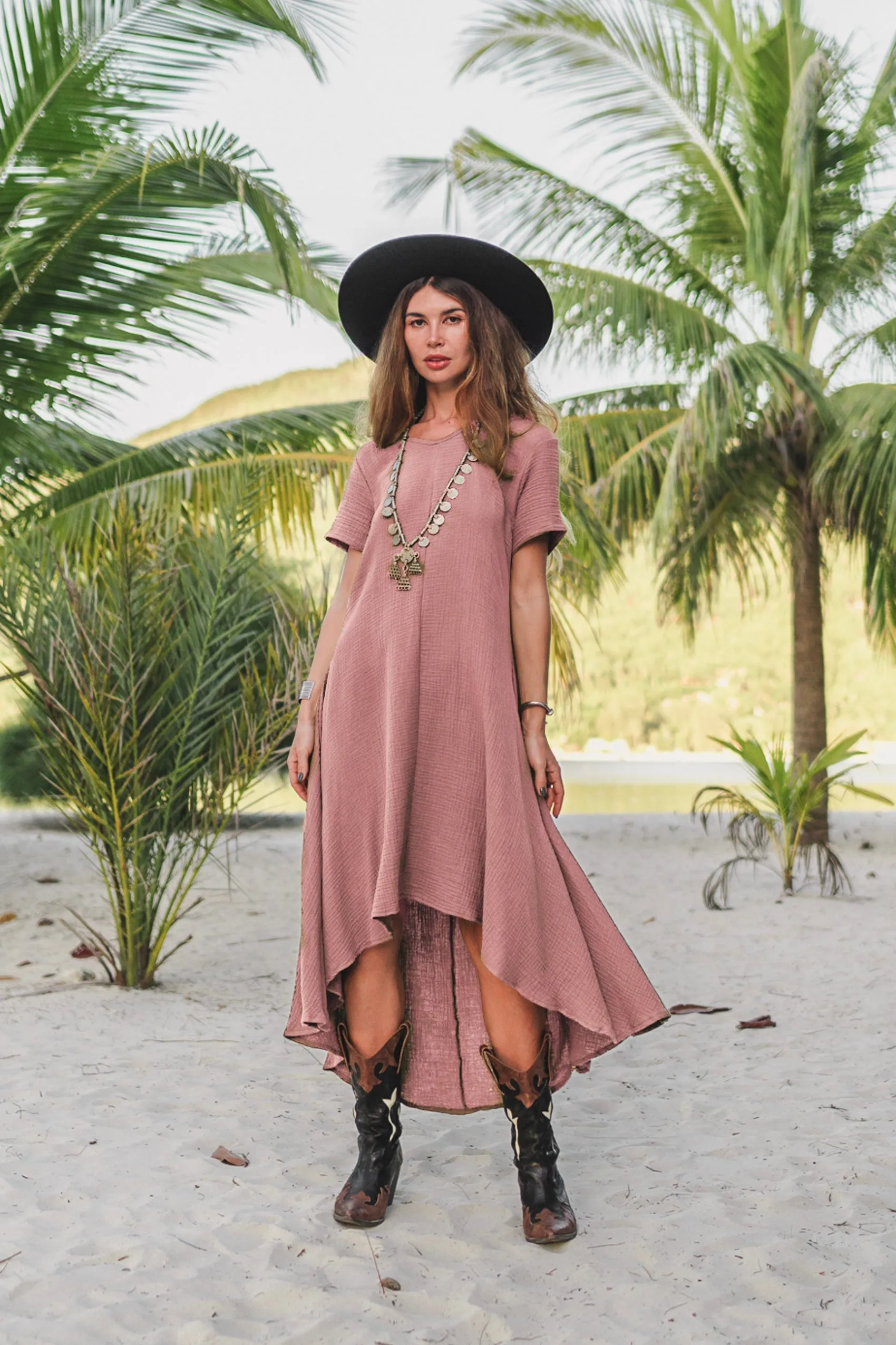 Gauze Cotton Dress Rhea Dusty Rose