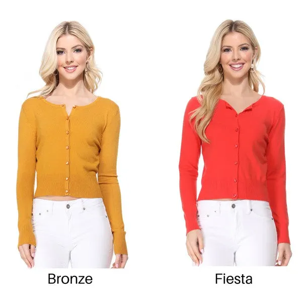 Gem Button Crew Neck Long Sleeve Sweater Cardigan