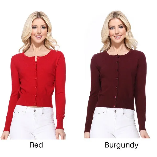 Gem Button Crew Neck Long Sleeve Sweater Cardigan