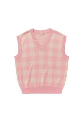 GREENICH Check Knit Vest_Pink