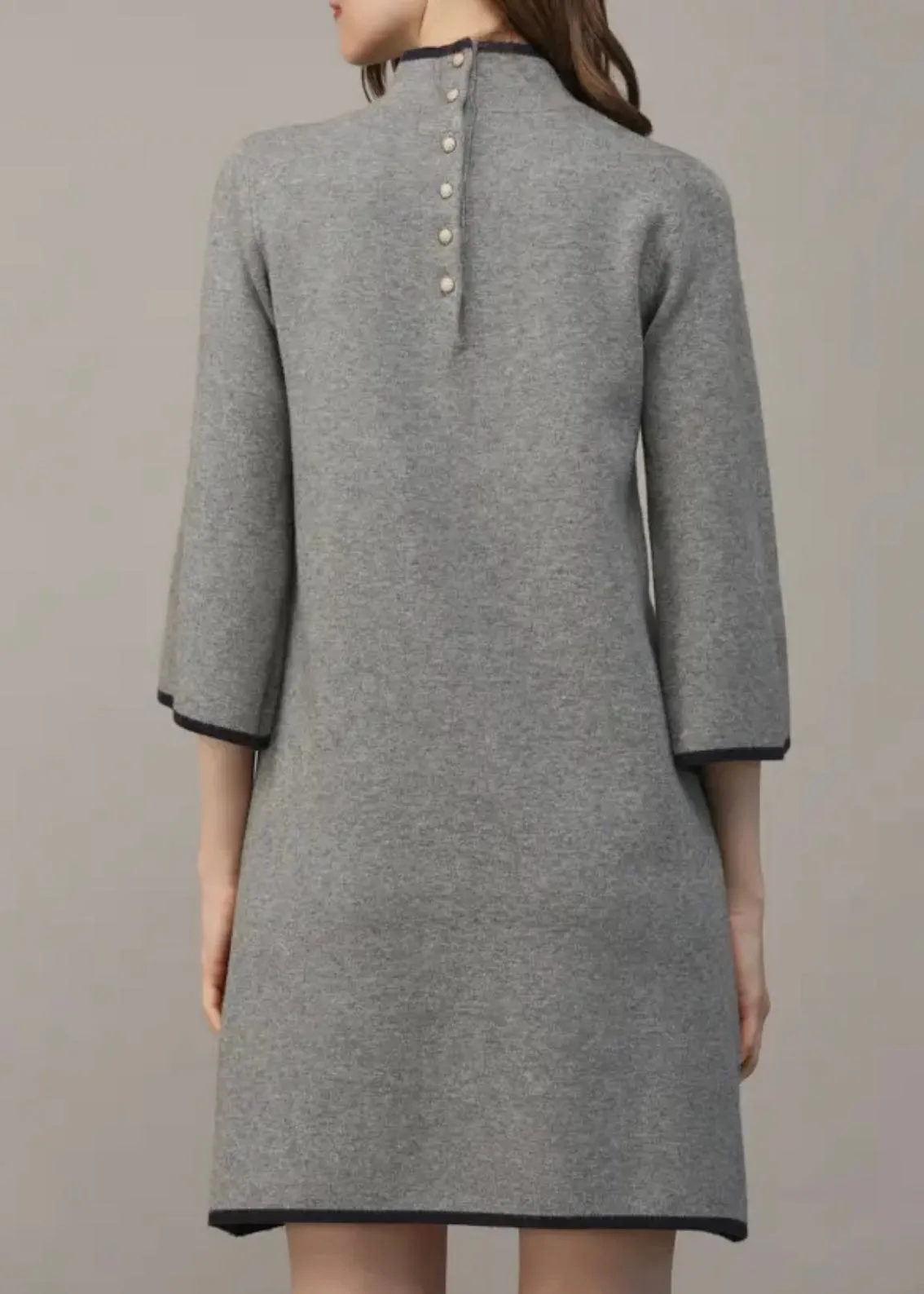 Grey Contrast Knit Mock Neck Dress