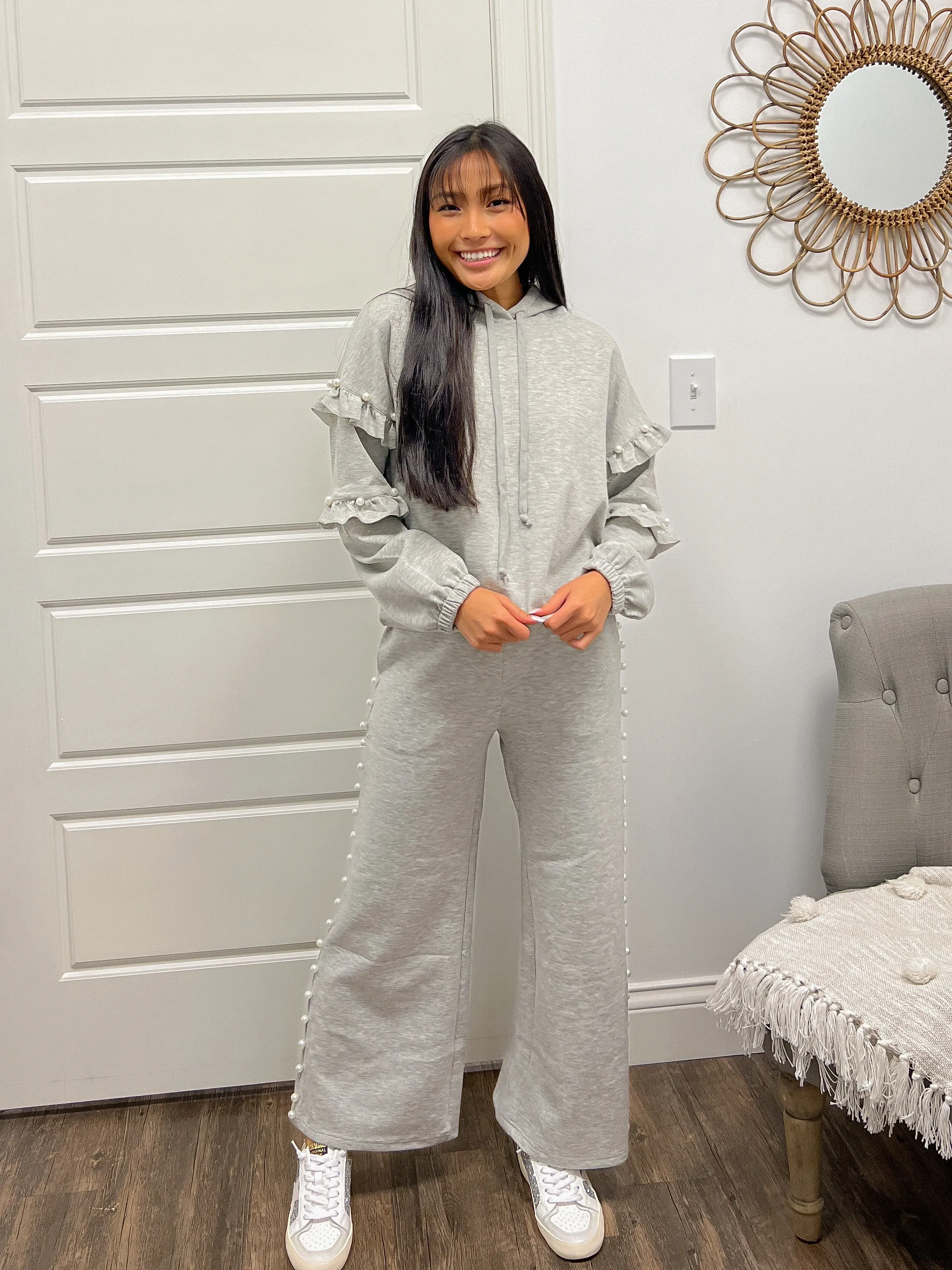 Grey Pearled Sweatpants Set (Sold Separately)