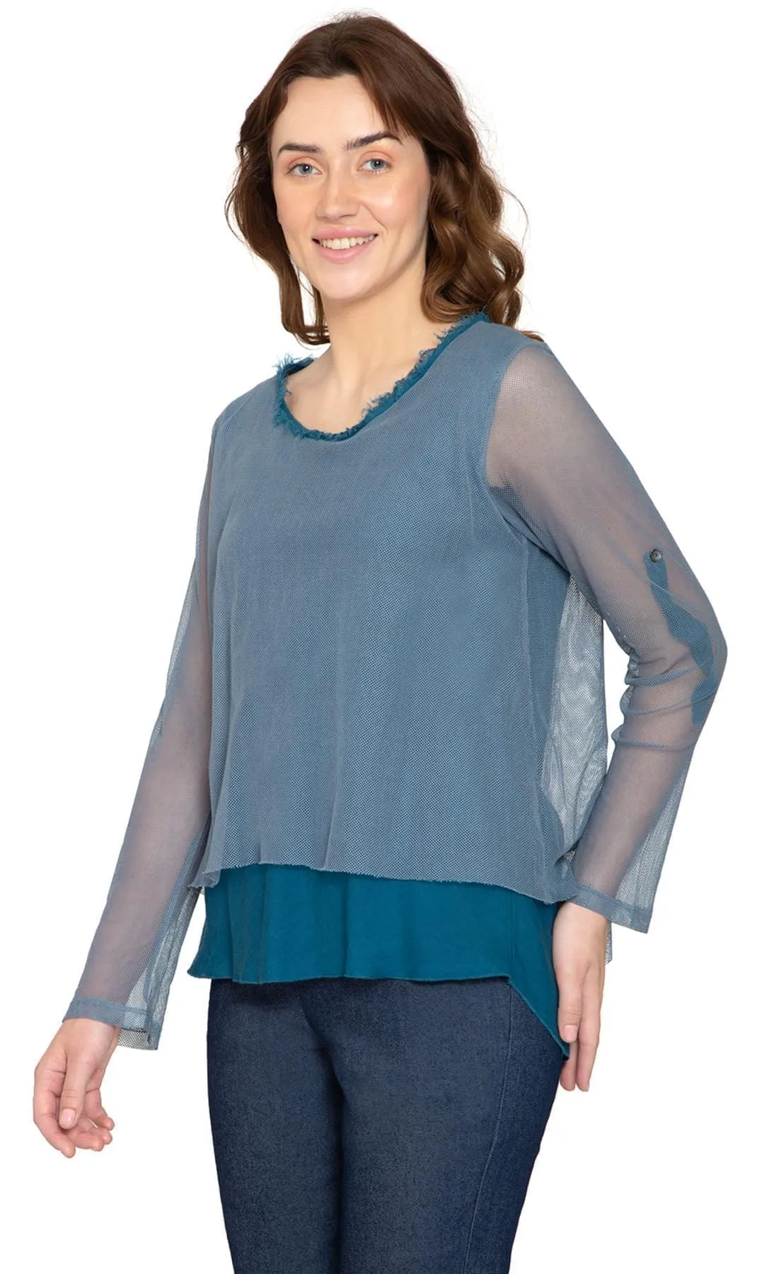 High Low Mesh Layered Knit Top