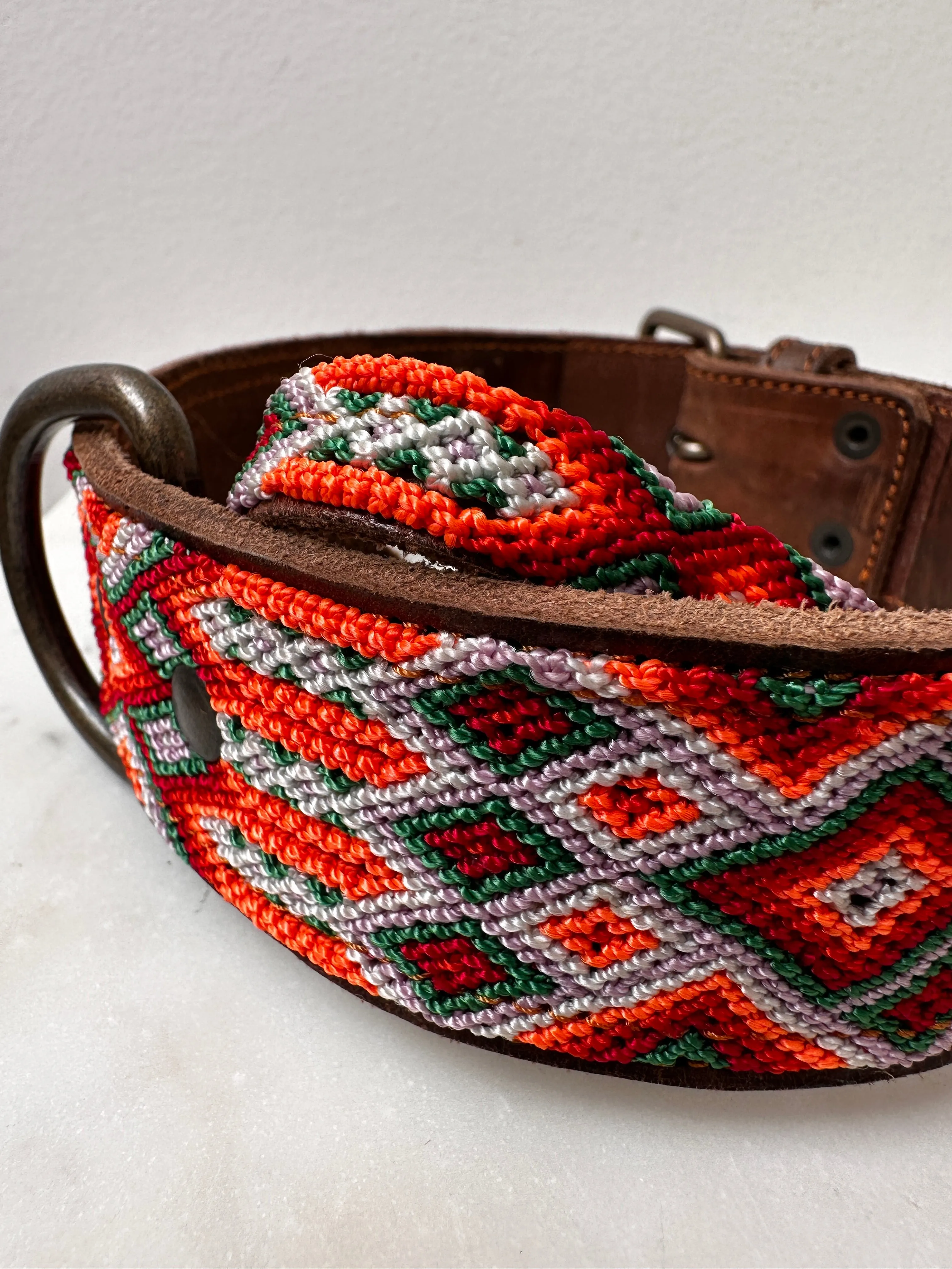 Huichol Leather Wide Dog Collar L9