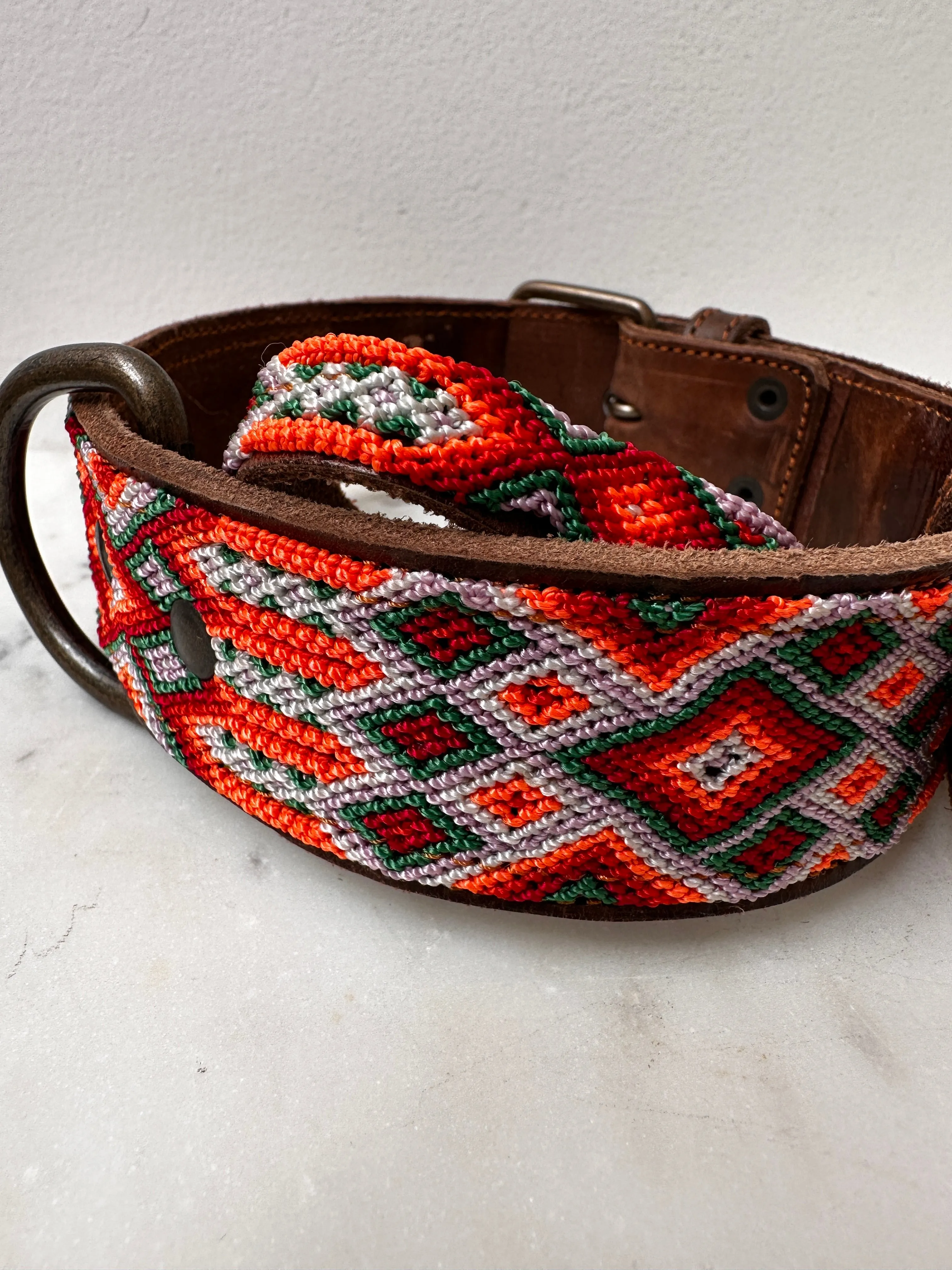 Huichol Leather Wide Dog Collar L9