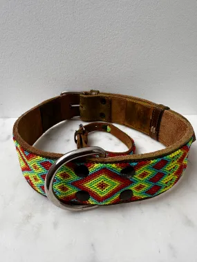 Huichol Leather Wide Dog Collar XL2