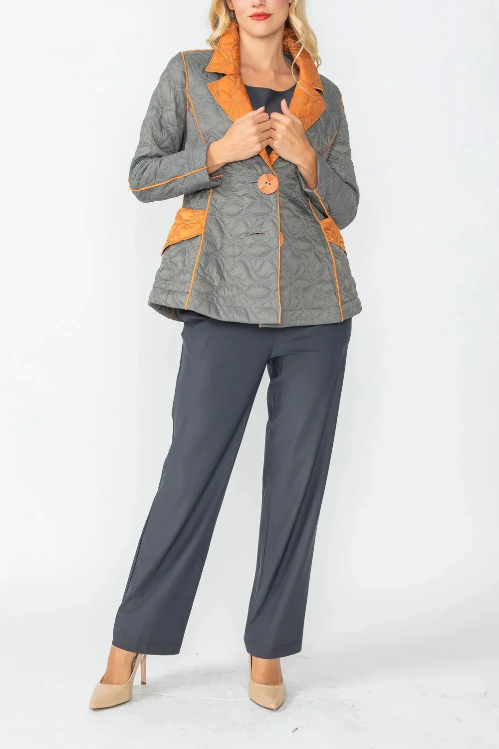 IC COLLECTION Jacket - 4790J - CHARCOAL & CARAMEL