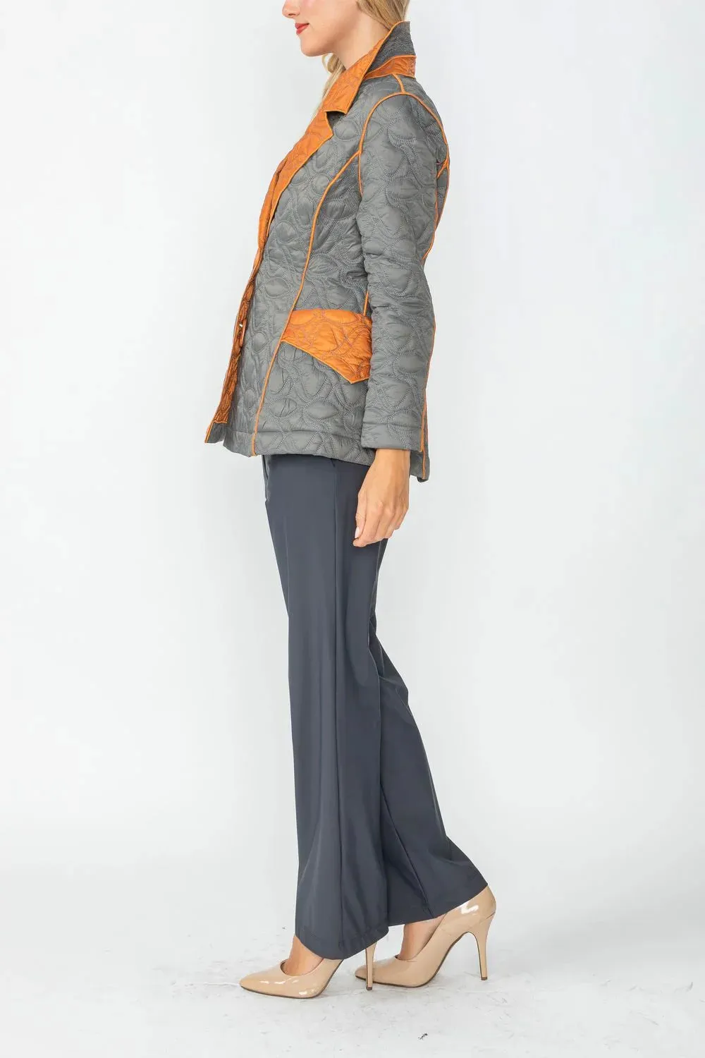 IC COLLECTION Jacket - 4790J - CHARCOAL & CARAMEL