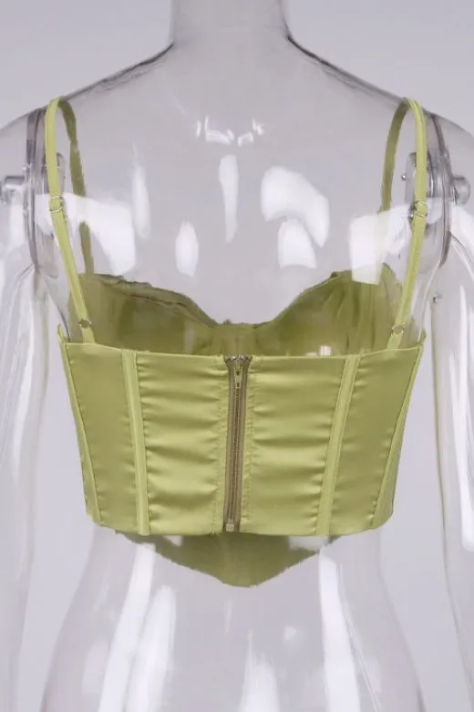 Indi Satin Crop Top - Olive Green