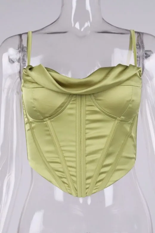Indi Satin Crop Top - Olive Green