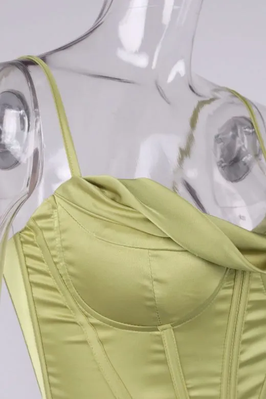 Indi Satin Crop Top - Olive Green