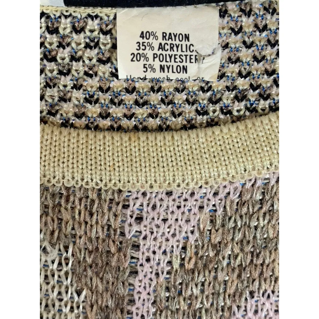 J.T Martin Women's Vintage Tan/Black/Blue Printed Crewneck Knit Sweater SZ 14