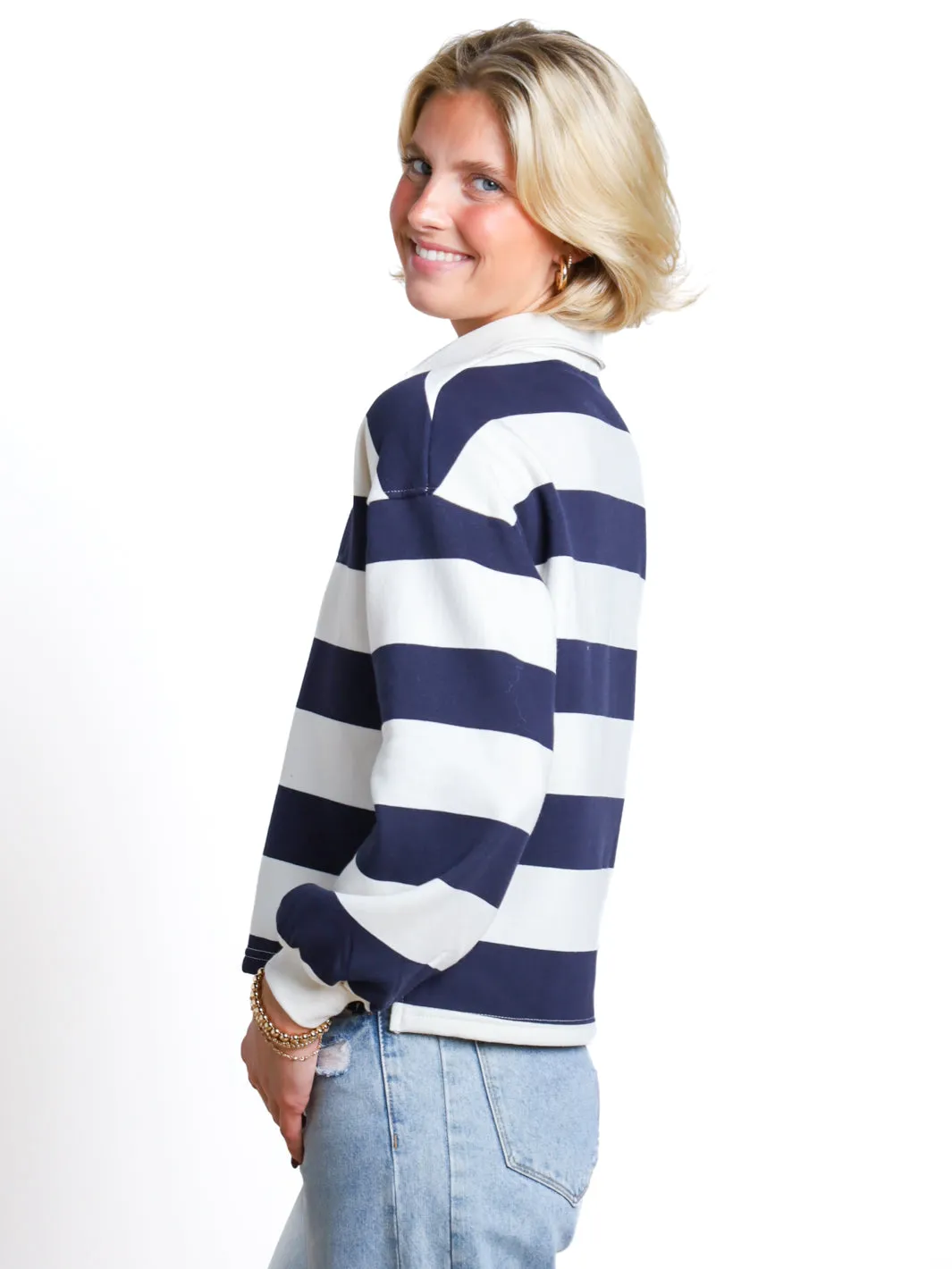 Just Thinking Collared Striped Knit Top