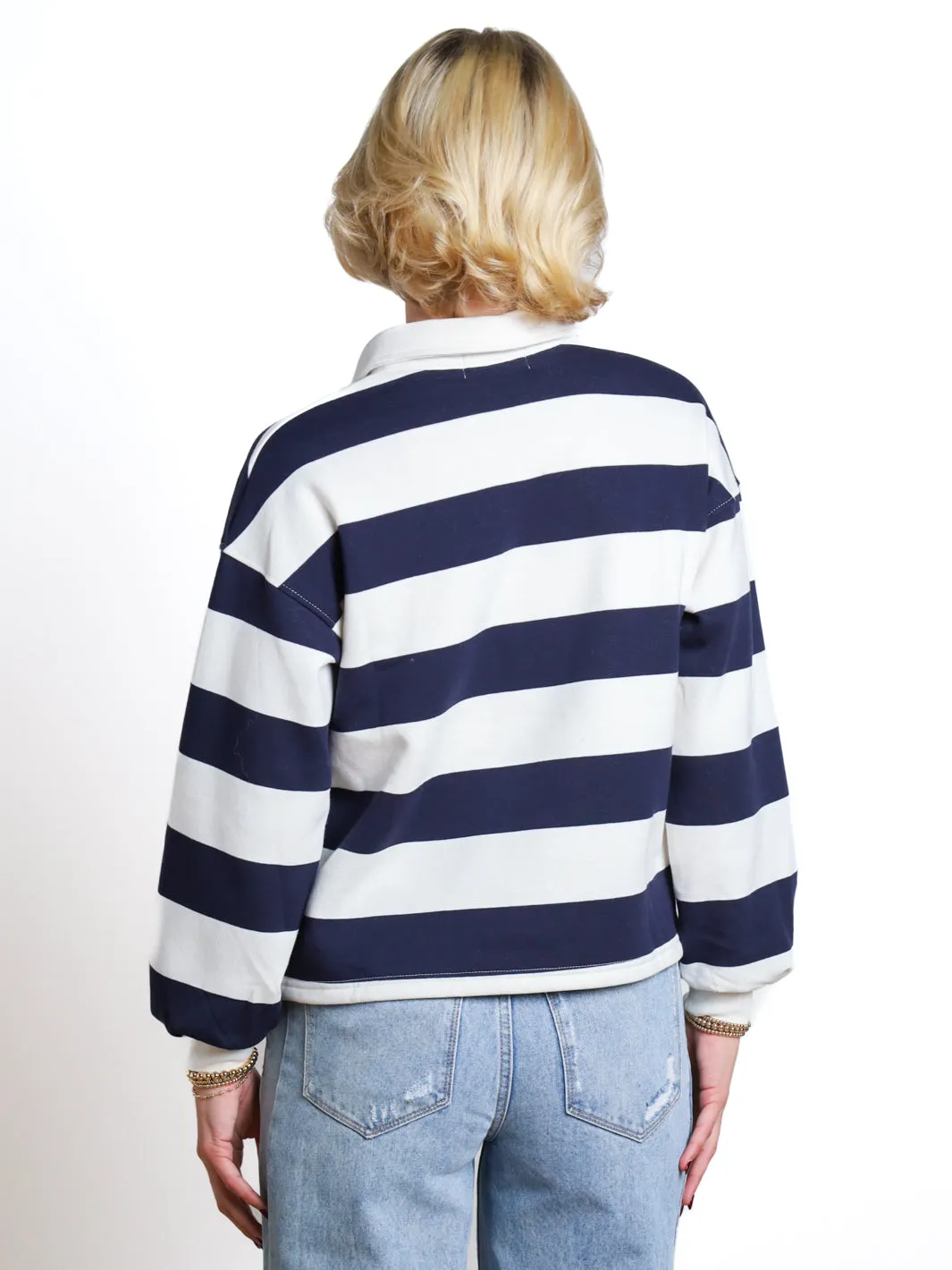 Just Thinking Collared Striped Knit Top