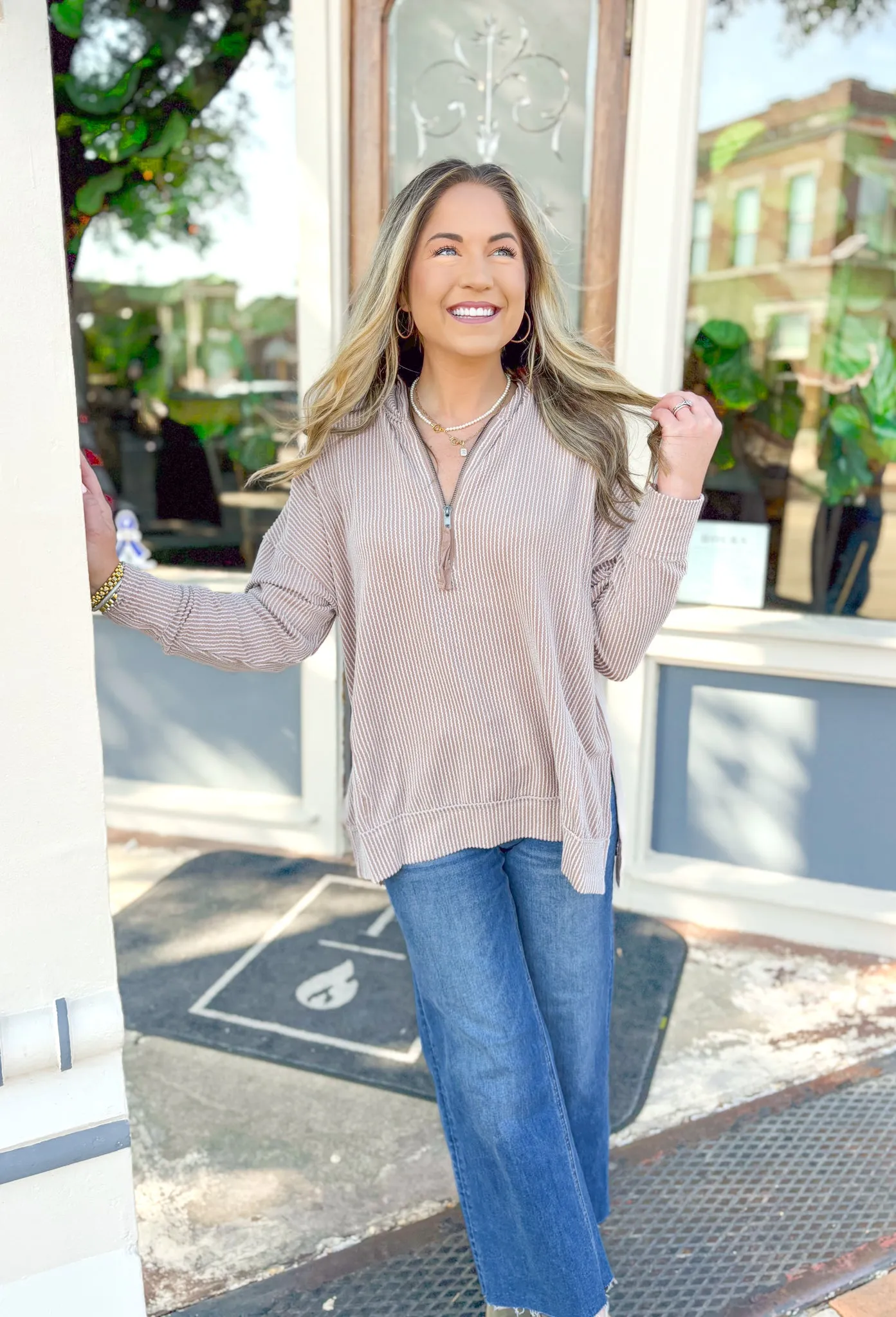 Kayla Corded Pullover in Toast
