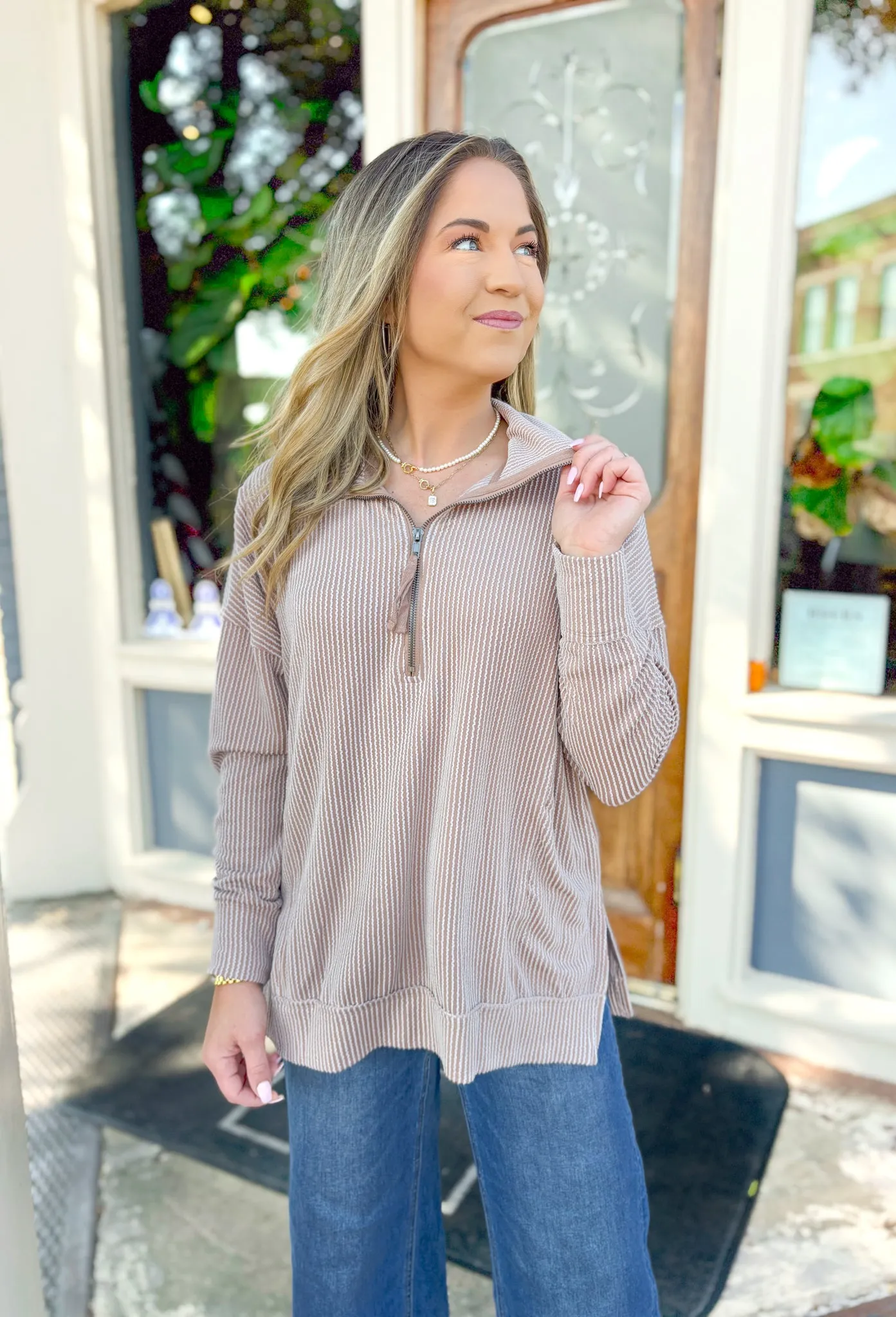 Kayla Corded Pullover in Toast