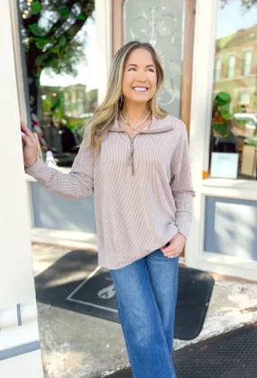 Kayla Corded Pullover in Toast