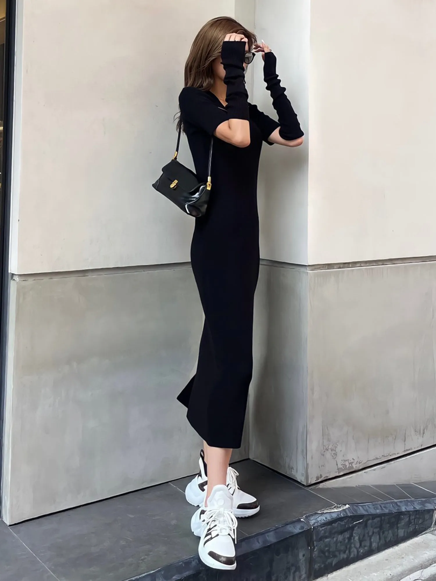 Knit slit dress