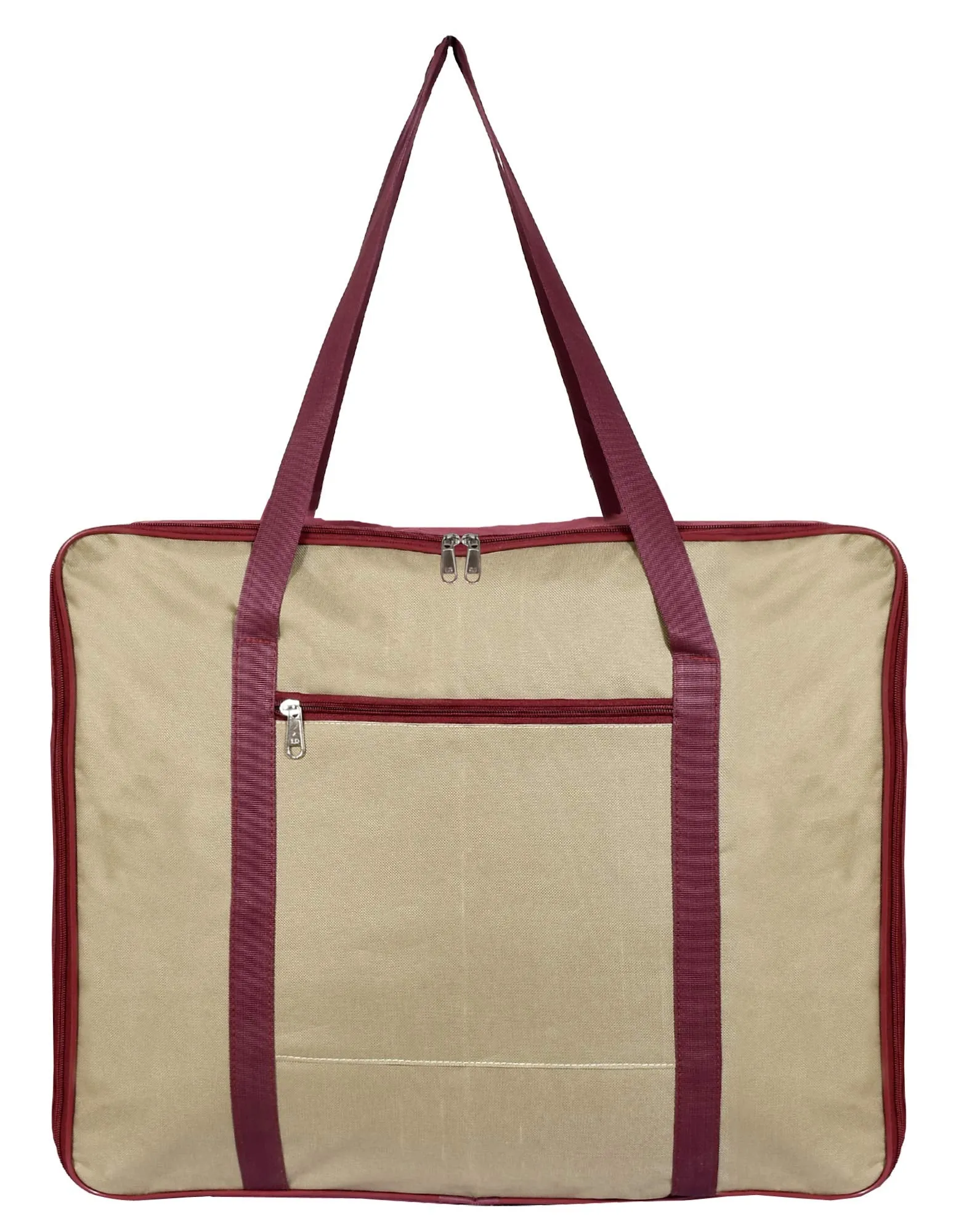 Kuber Industries Large Size Lightweight Foldable Rexine Jumbo Underbed Storage Bag With Zipper And Handle (Red & Brown)-Pack of 2