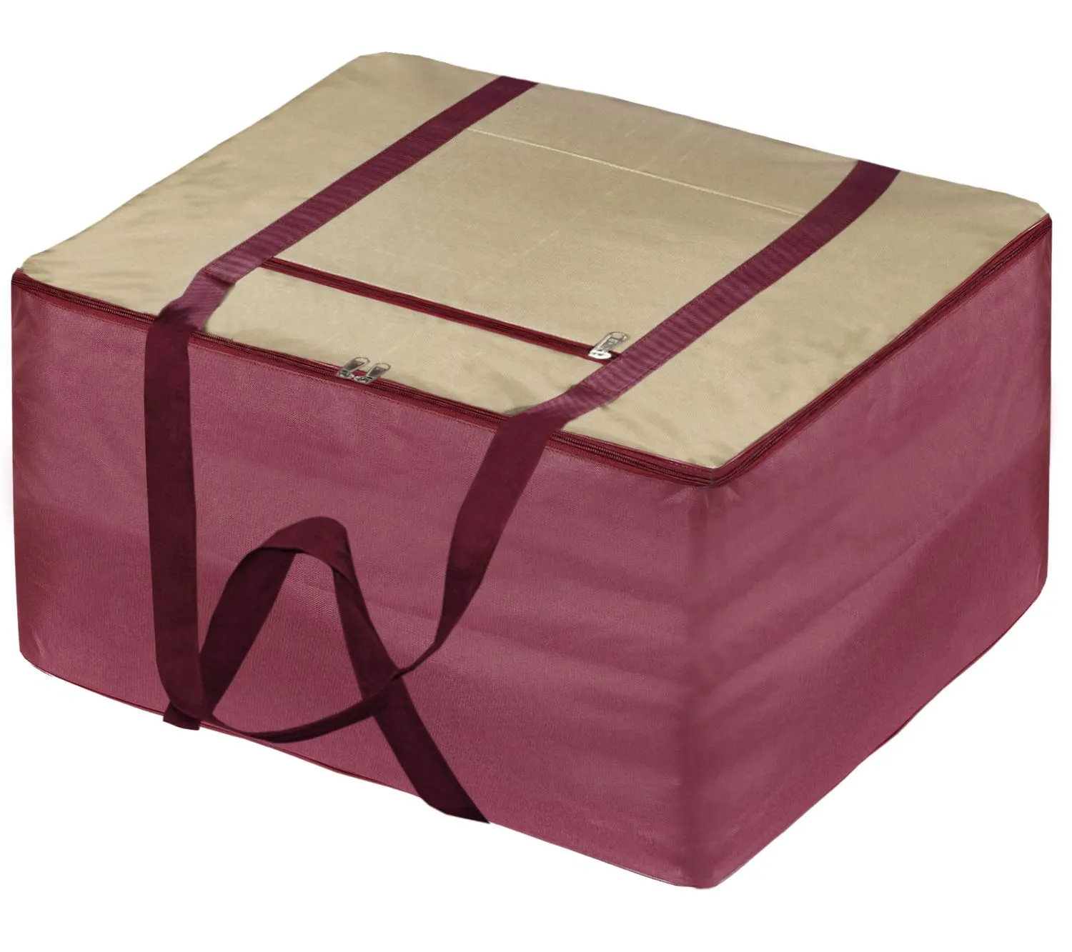 Kuber Industries Large Size Lightweight Foldable Rexine Jumbo Underbed Storage Bag With Zipper And Handle (Red & Brown)-Pack of 2