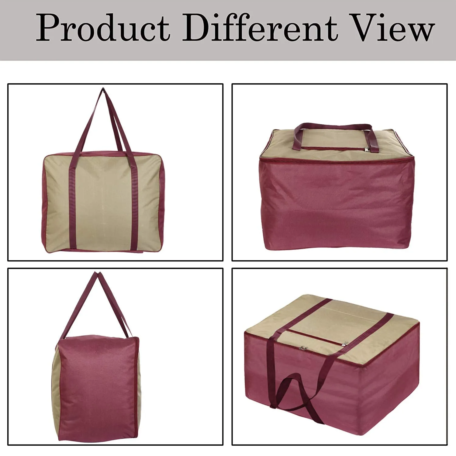 Kuber Industries Large Size Lightweight Foldable Rexine Jumbo Underbed Storage Bag With Zipper And Handle (Red & Brown)-Pack of 2