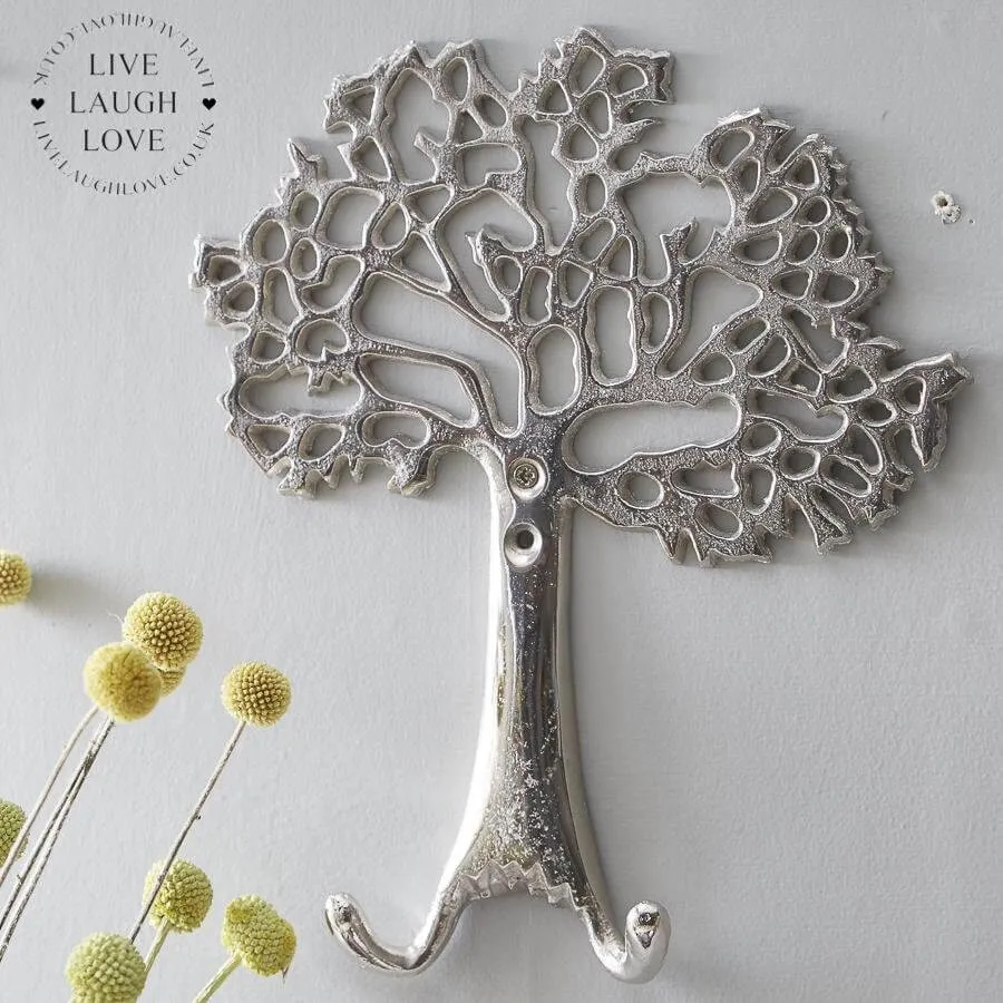 Large Silvered Tree Of Life Wall Hooks