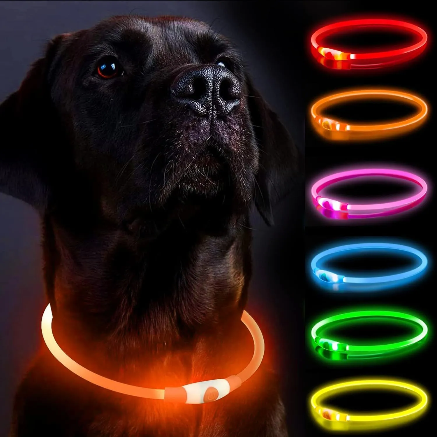 LED Dog Collar, Dog Collars, Rechargeable Shiny Night Walking