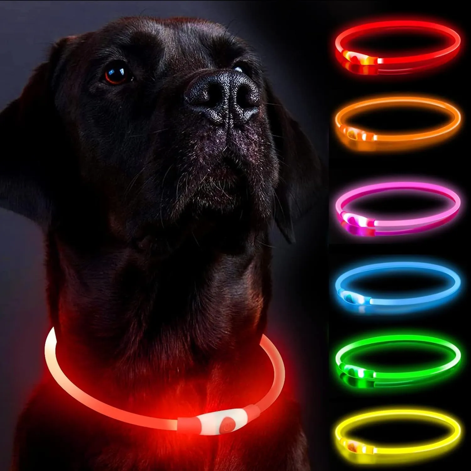 LED Dog Collar, Dog Collars, Rechargeable Shiny Night Walking