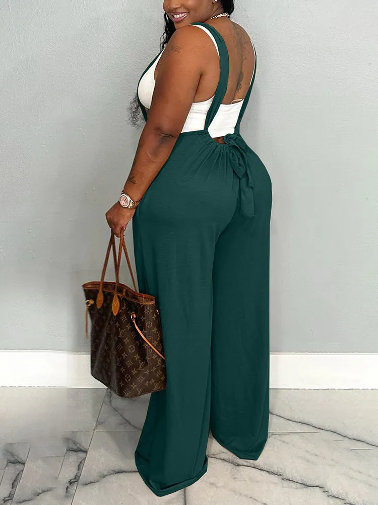 Long Strap Wide Leg Overalls