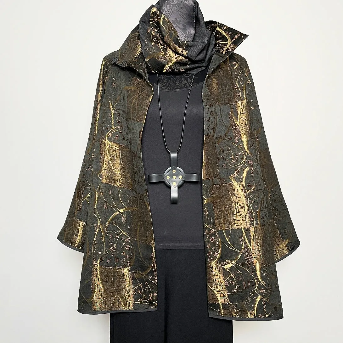 Luxe Collar - Loop Scarf - Black With Bronze Trim