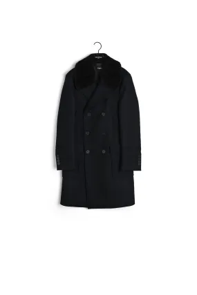 Manteau bleu marine laine à col mouton