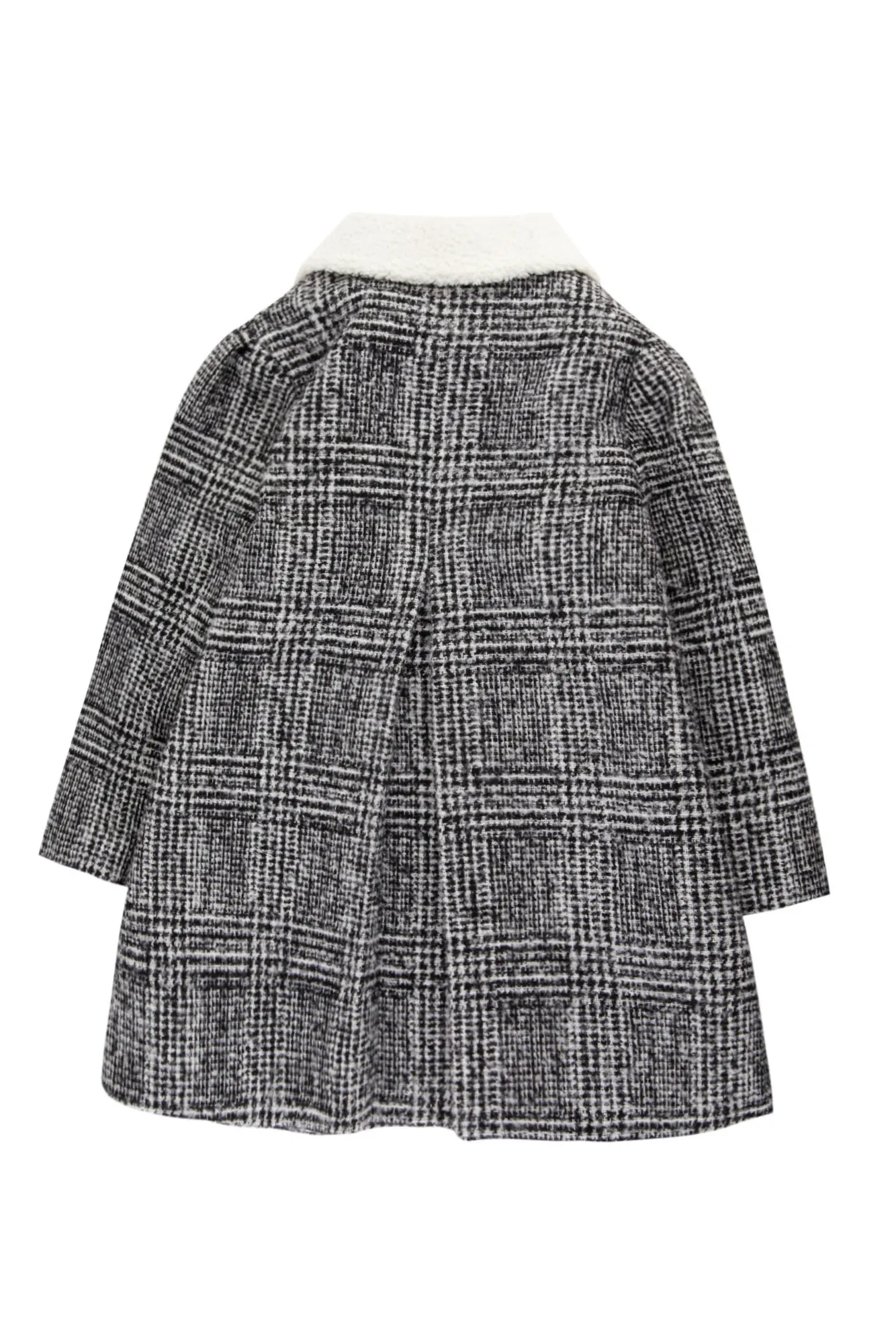 Manteau - Carreaux gris col imitation fourrure