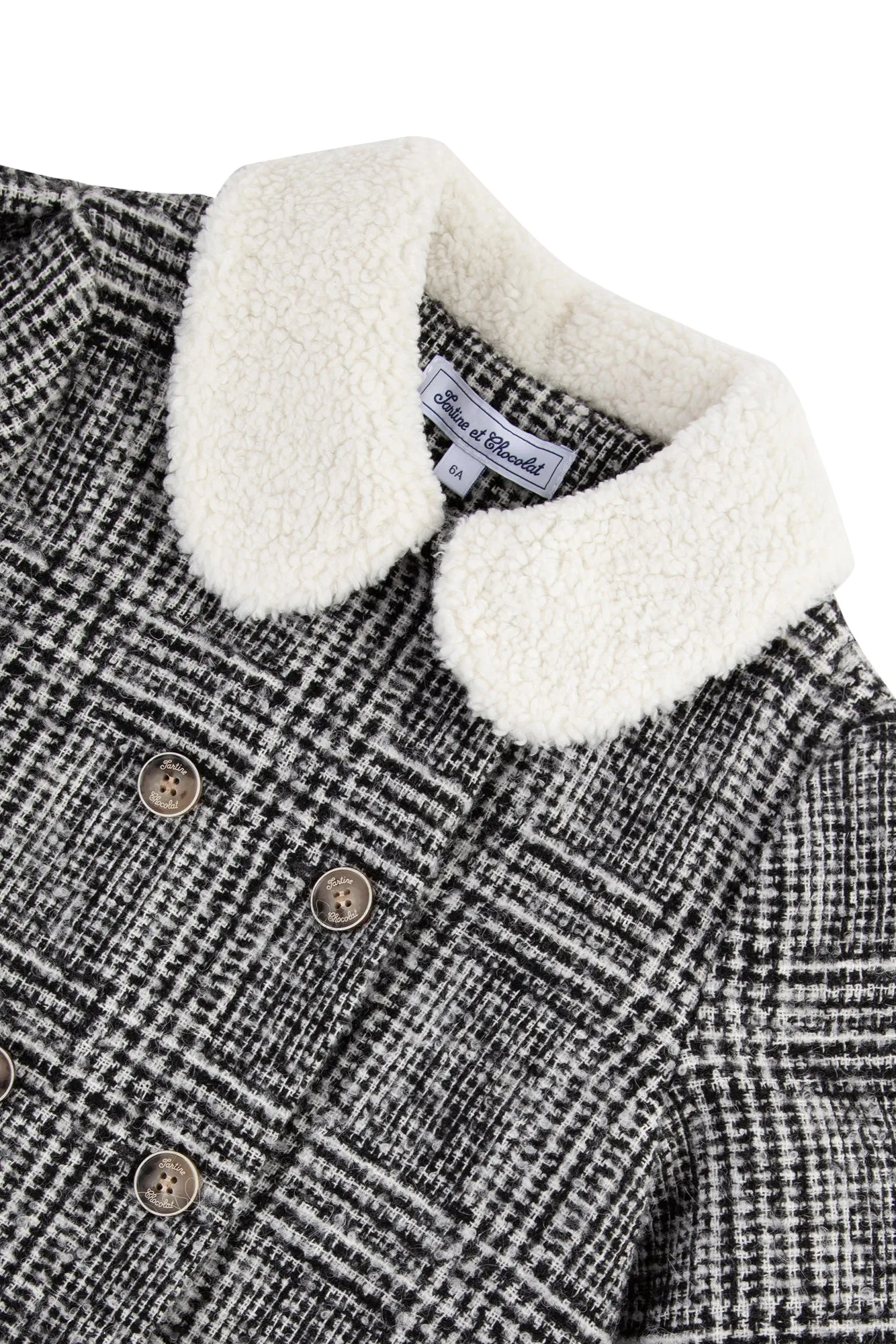Manteau - Carreaux gris col imitation fourrure