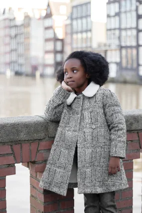 Manteau - Carreaux gris col imitation fourrure