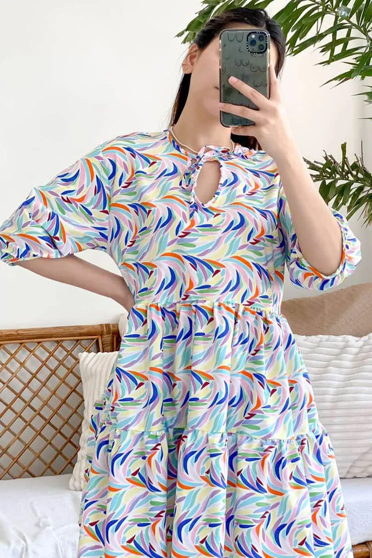 Mara Tie Neck Tiered Dress