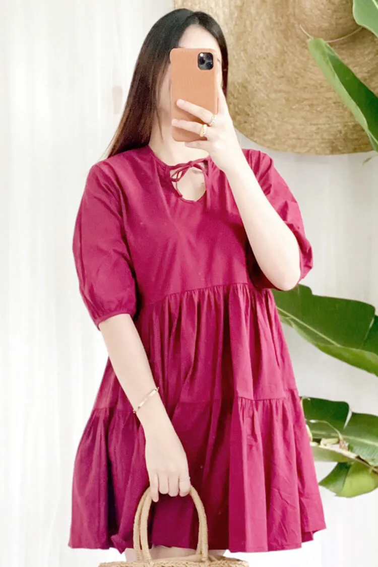 Mara Tie Neck Tiered Dress