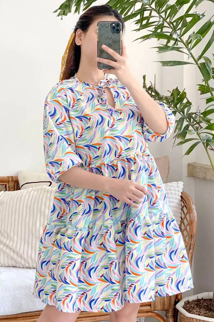 Mara Tie Neck Tiered Dress