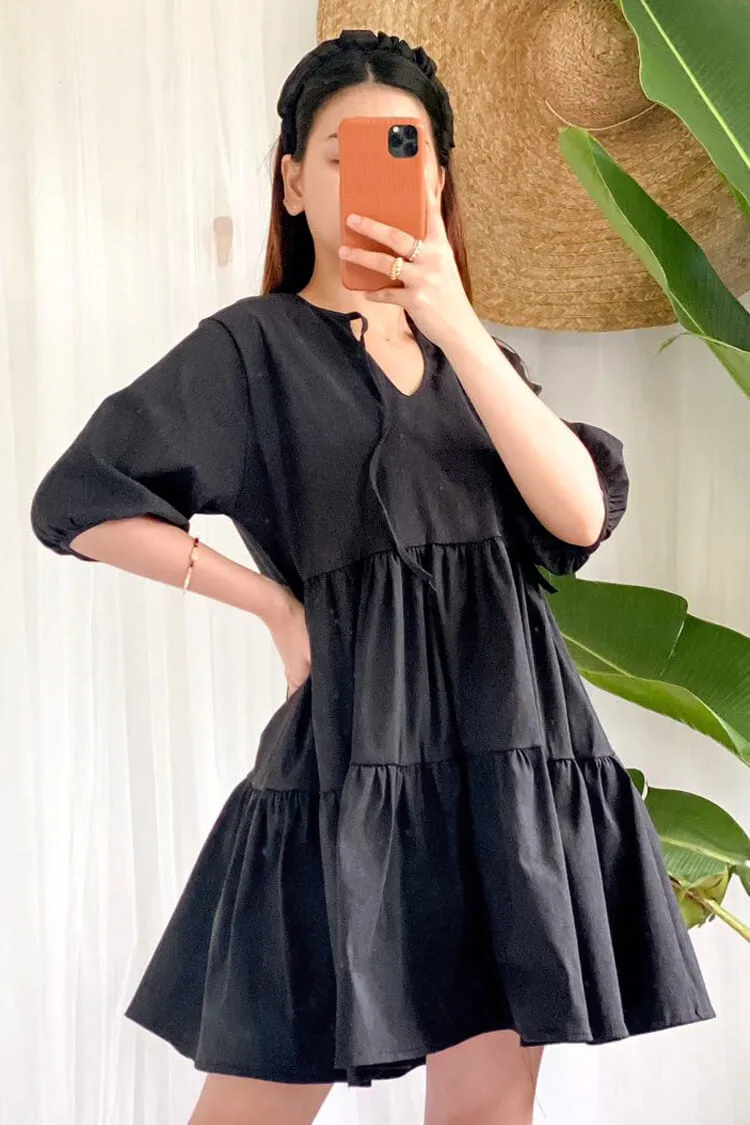 Mara Tie Neck Tiered Dress