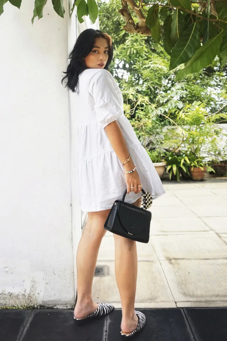 Mara Tie Neck Tiered Dress