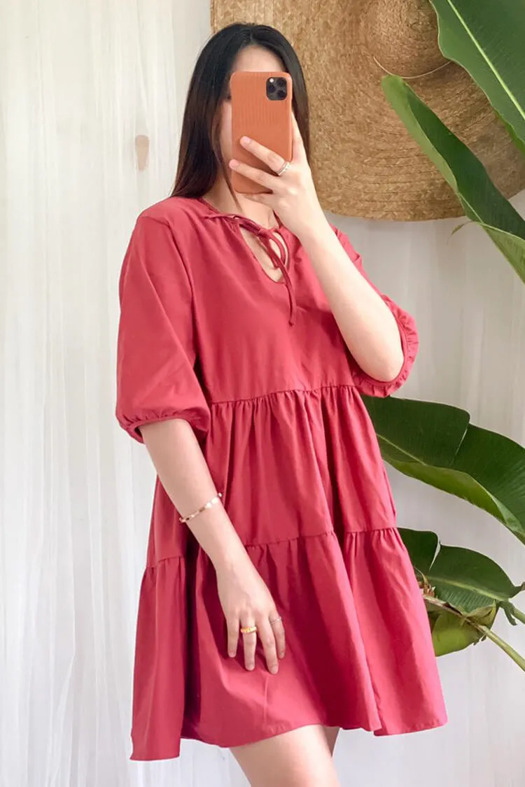 Mara Tie Neck Tiered Dress