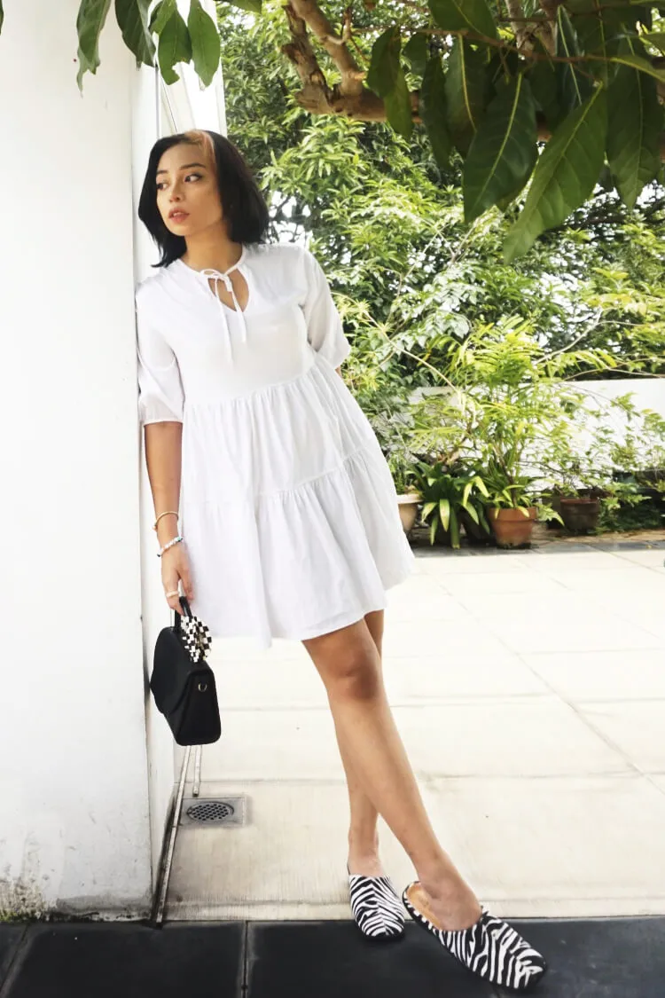 Mara Tie Neck Tiered Dress