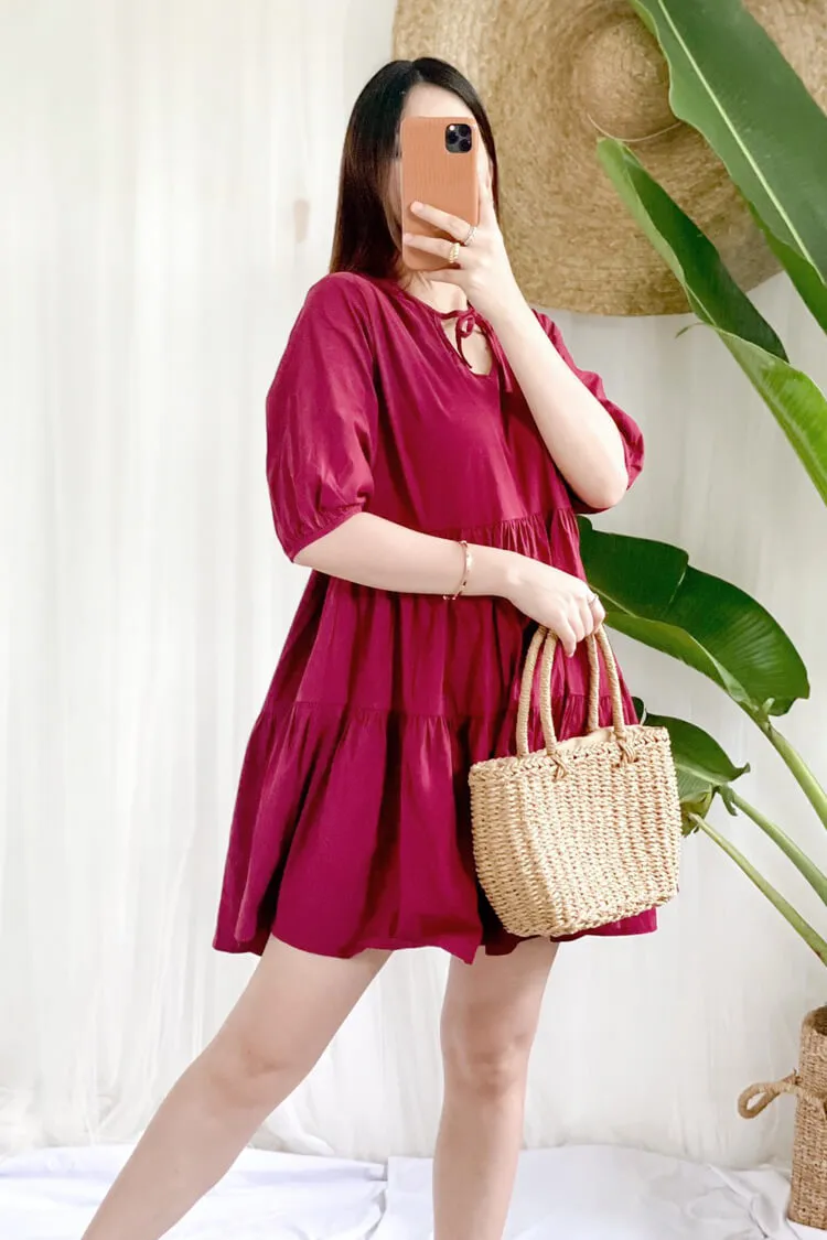 Mara Tie Neck Tiered Dress