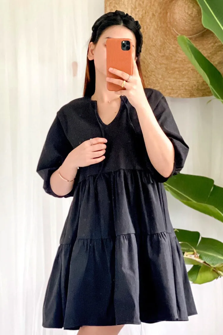 Mara Tie Neck Tiered Dress