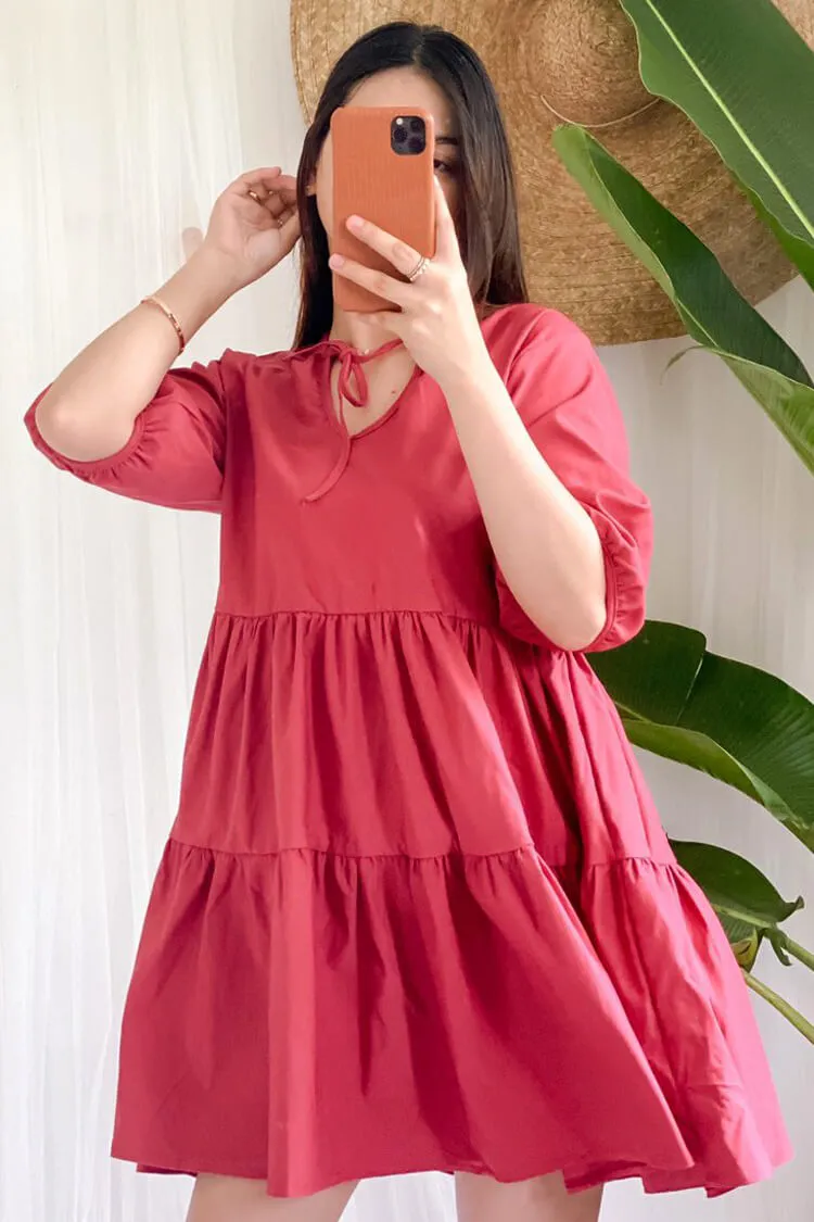 Mara Tie Neck Tiered Dress