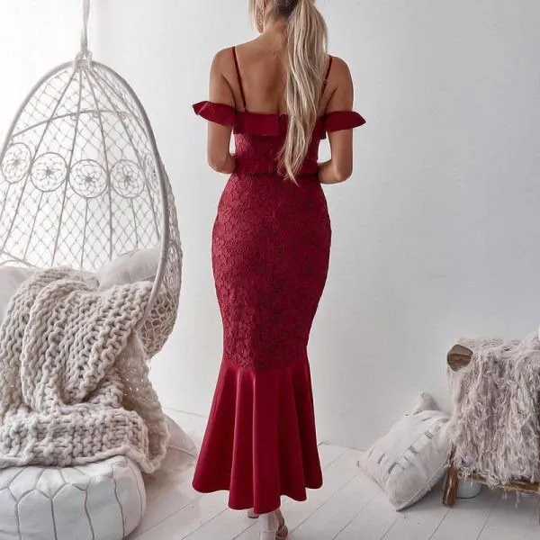 Maternity Sexy Sling Strap Lace Mermaid Dress