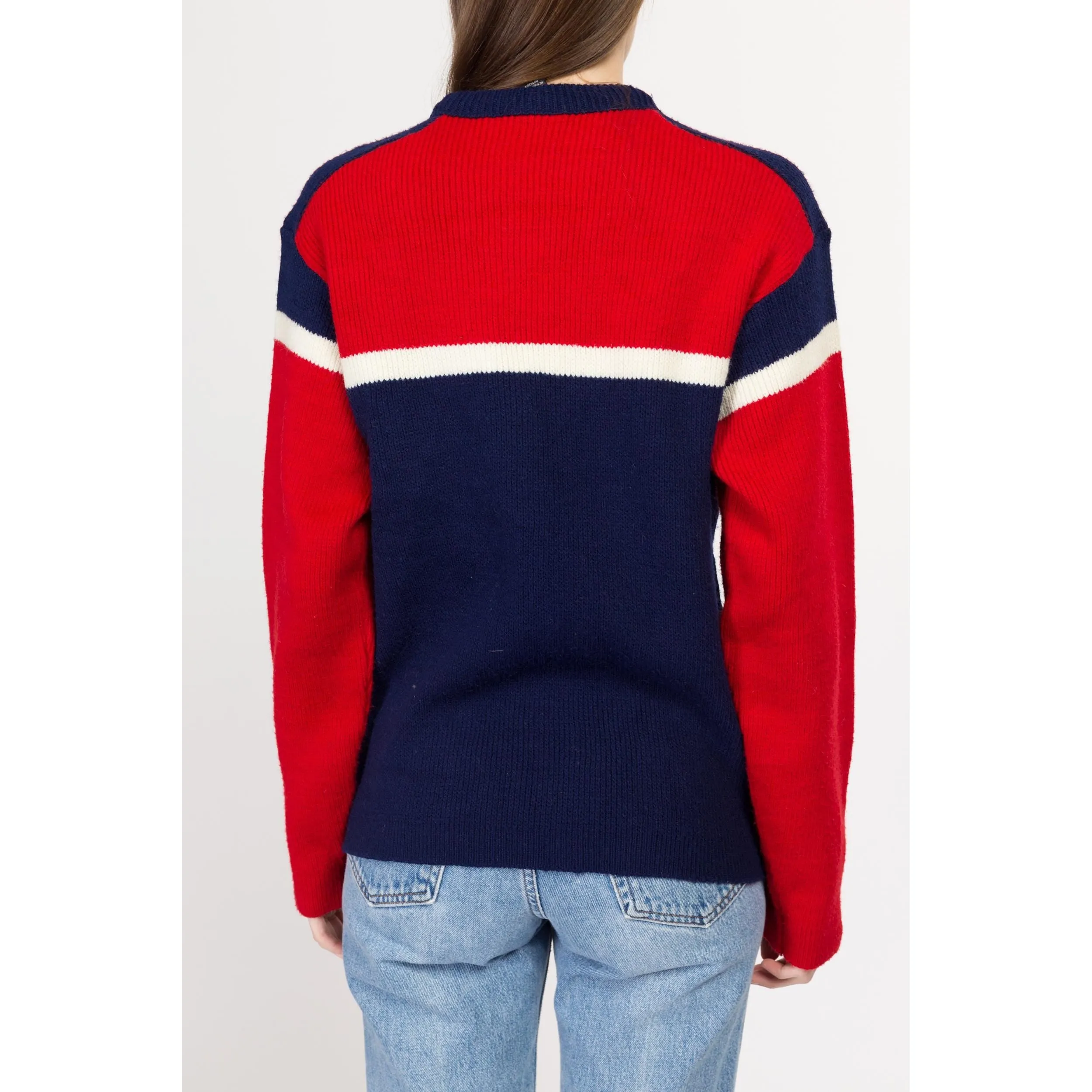 Med-Lrg 70s 80s Color Block Wool Knit Ski Sweater Unisex