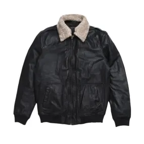 Men's Black Aviator Sheepskin Leather Bomber Jacket - Warm & Stylish