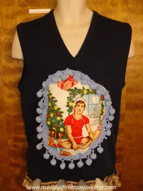 Mens Hottie Guy in Red Underwear Ugly Christmas Sweater Vest